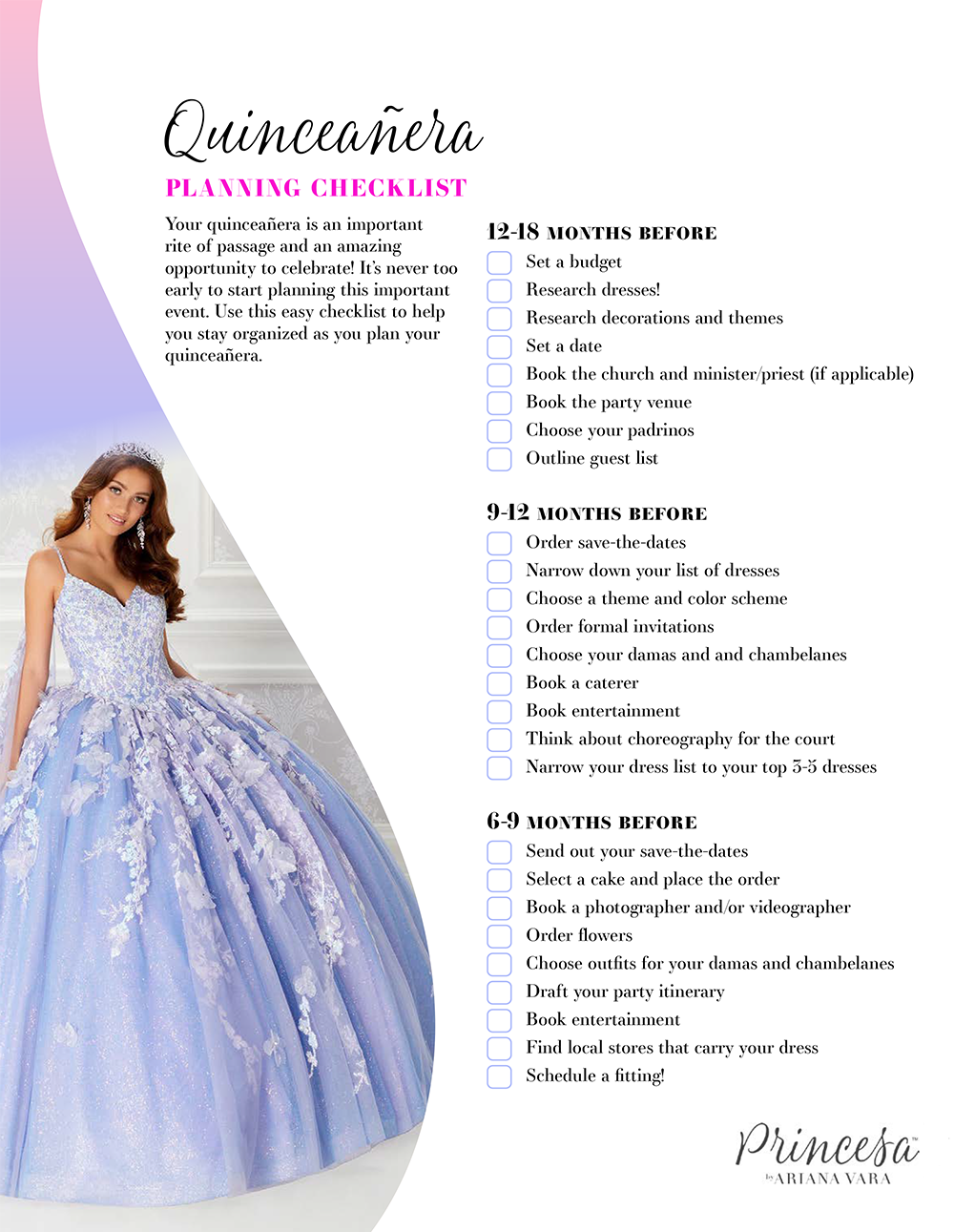 Free Quinceanera Planning Checklist