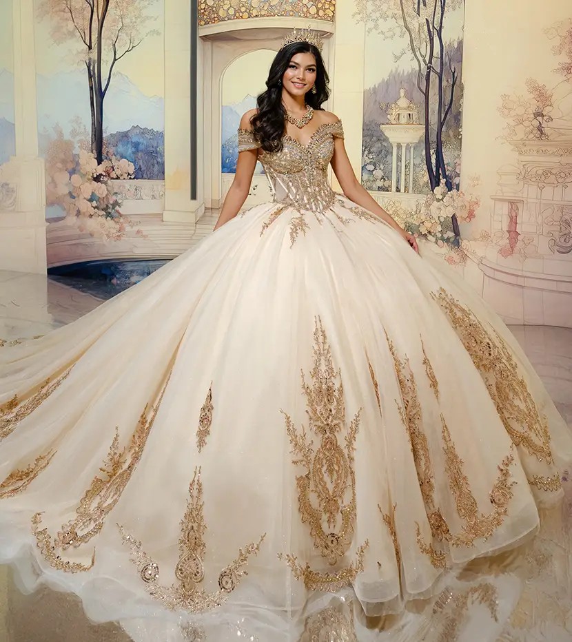 Model wearing a quinceanera dress by Princesa by Ariana Vara, desktop