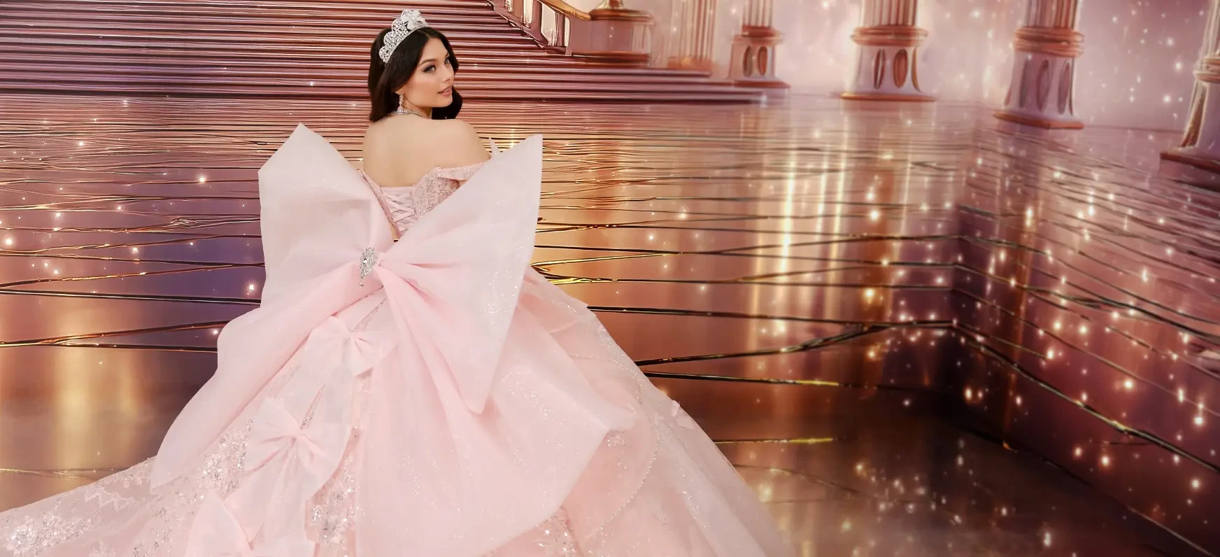 Model wearing a Quinceanera dress