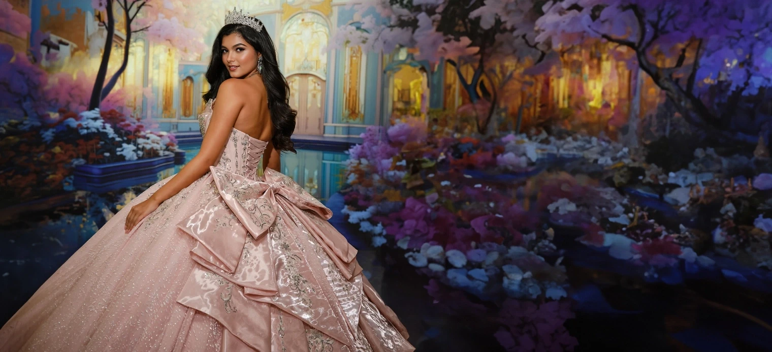 Model wearing a Quinceanera dress