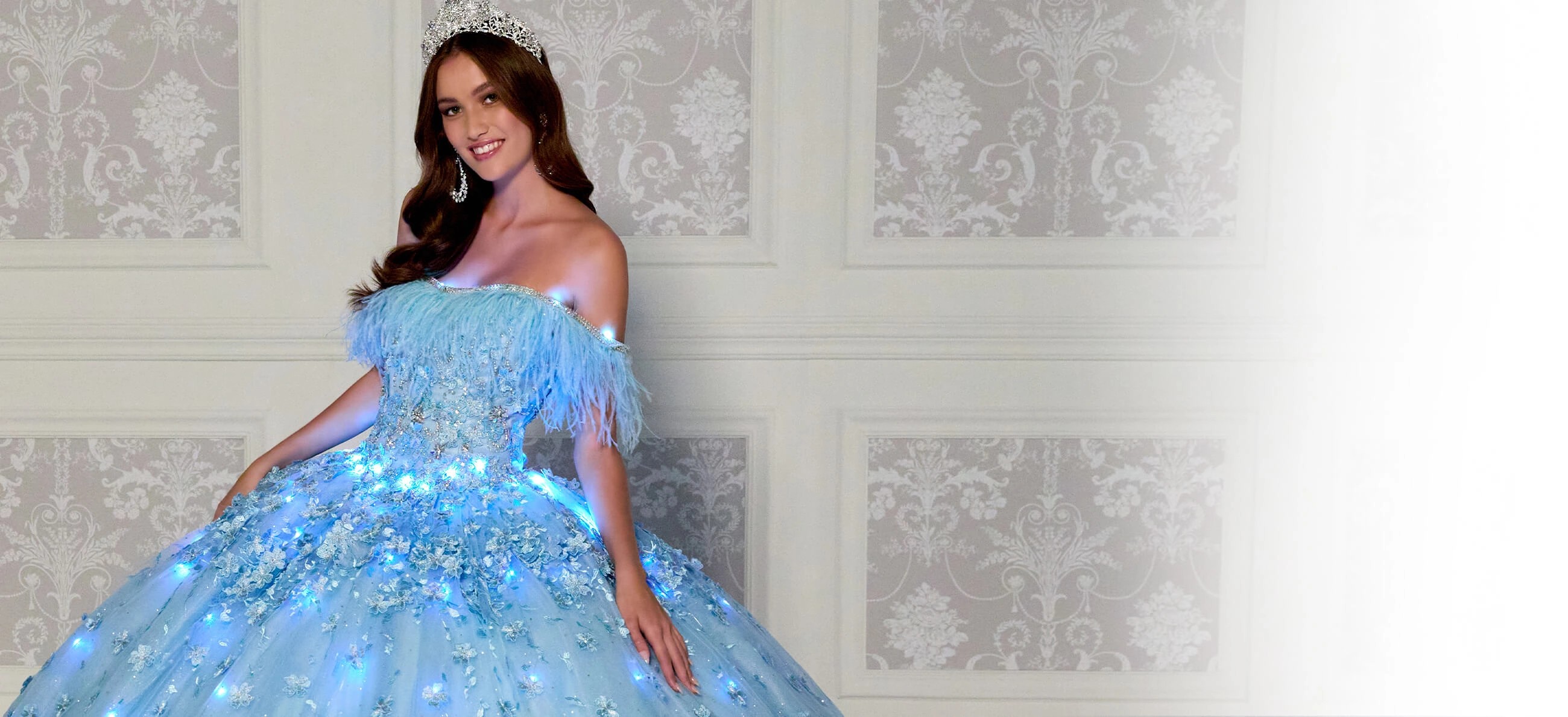 Model wearing a Quinceanera dress