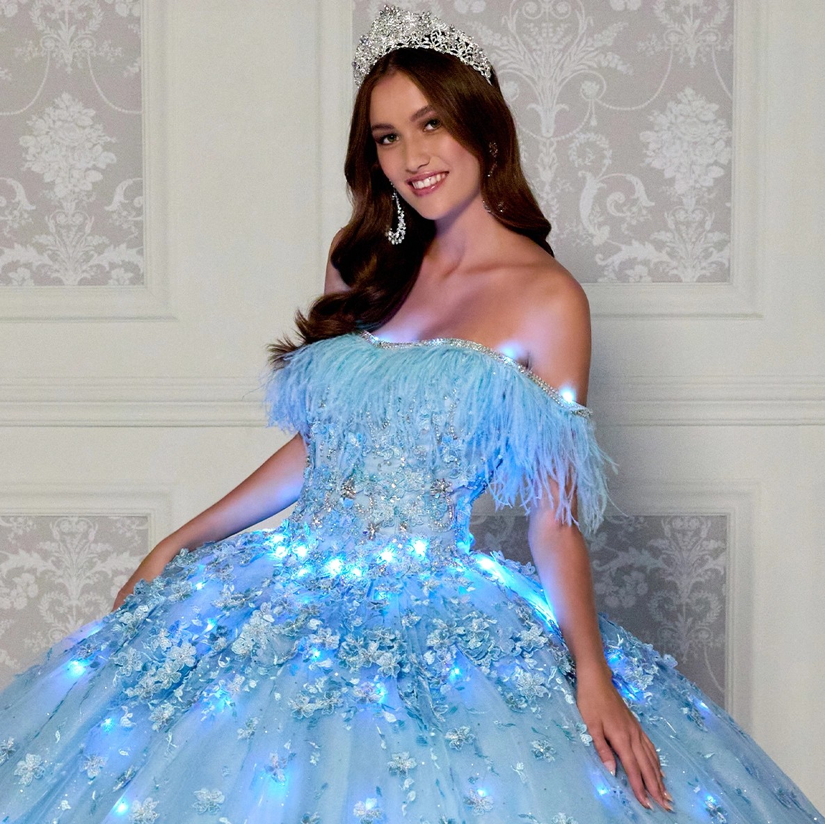 Model wearing a Quinceanera dress