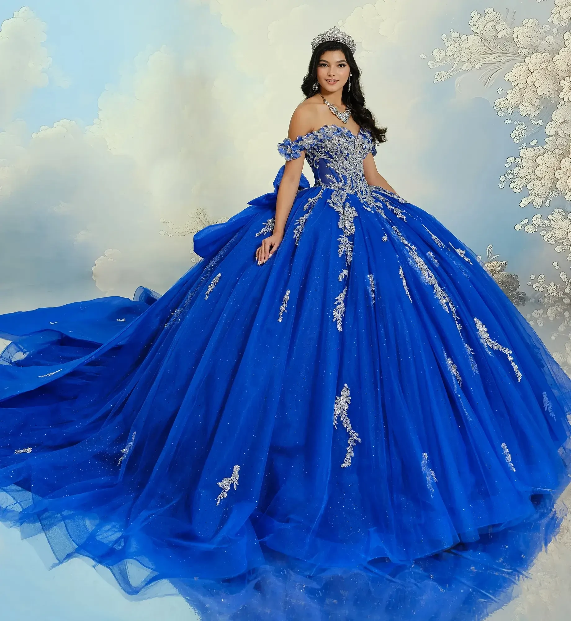 Sweetheart Ball Gown with Sparkling Stone Accents & Cascading 3D Floral Layers