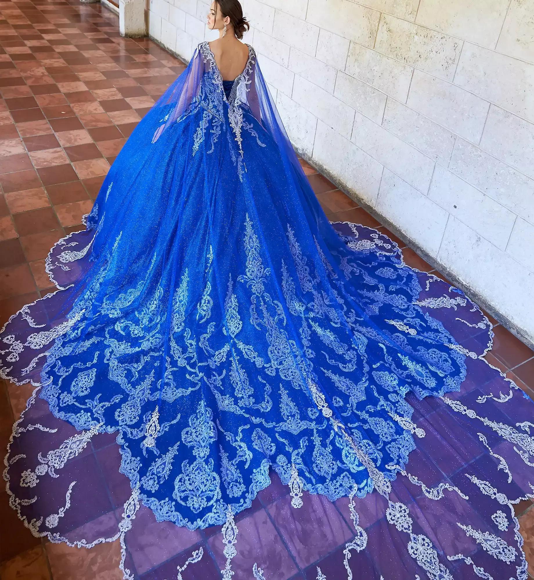 Amazon.com: Magdalena Puffy Princess Prom Quinceanera Dresses Ball Gown  with Train for Girls Juniors Sweet 16 Long Plus Size Lace Tulle Royal Blue,  2: Clothing, Shoes & Jewelry