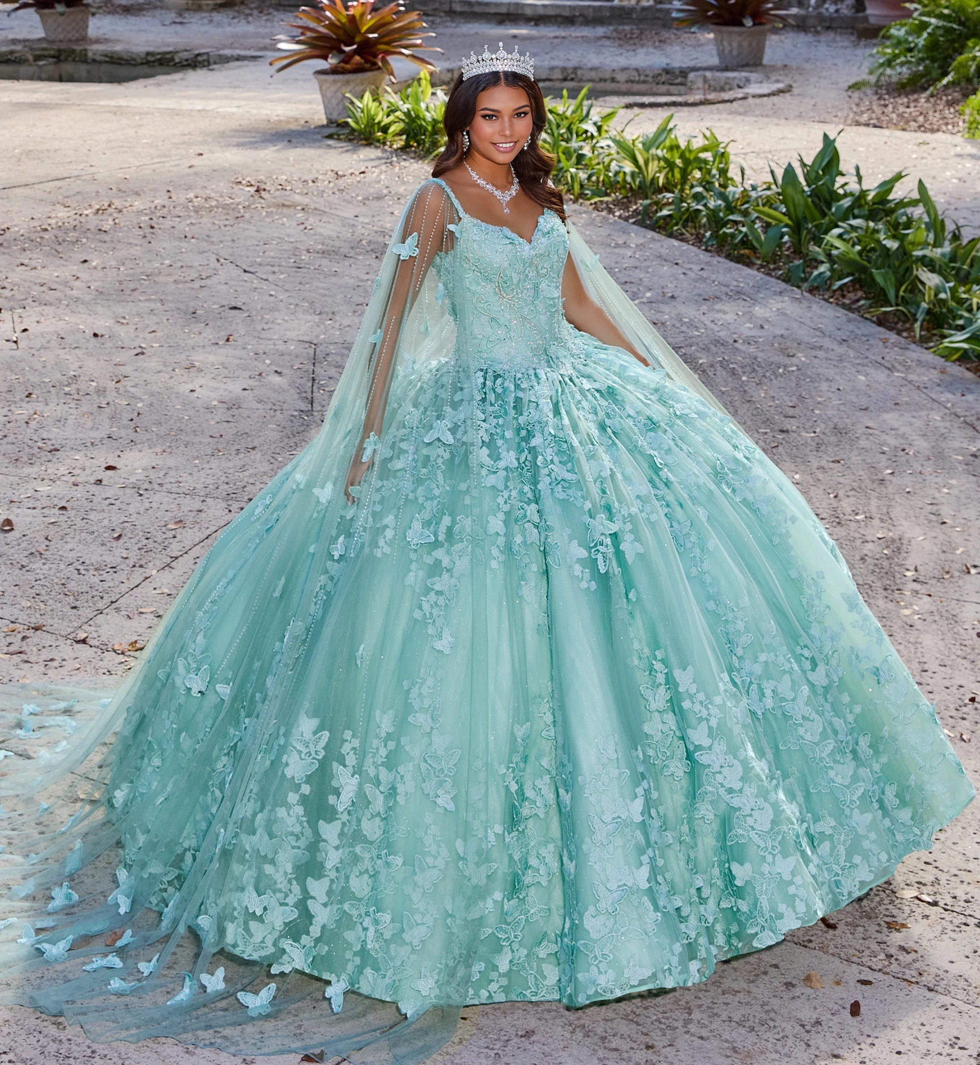 blue butterfly quince dress Sky Blue 3D Butterfly Quinceaera Sweet 16 Prom Ball Gown