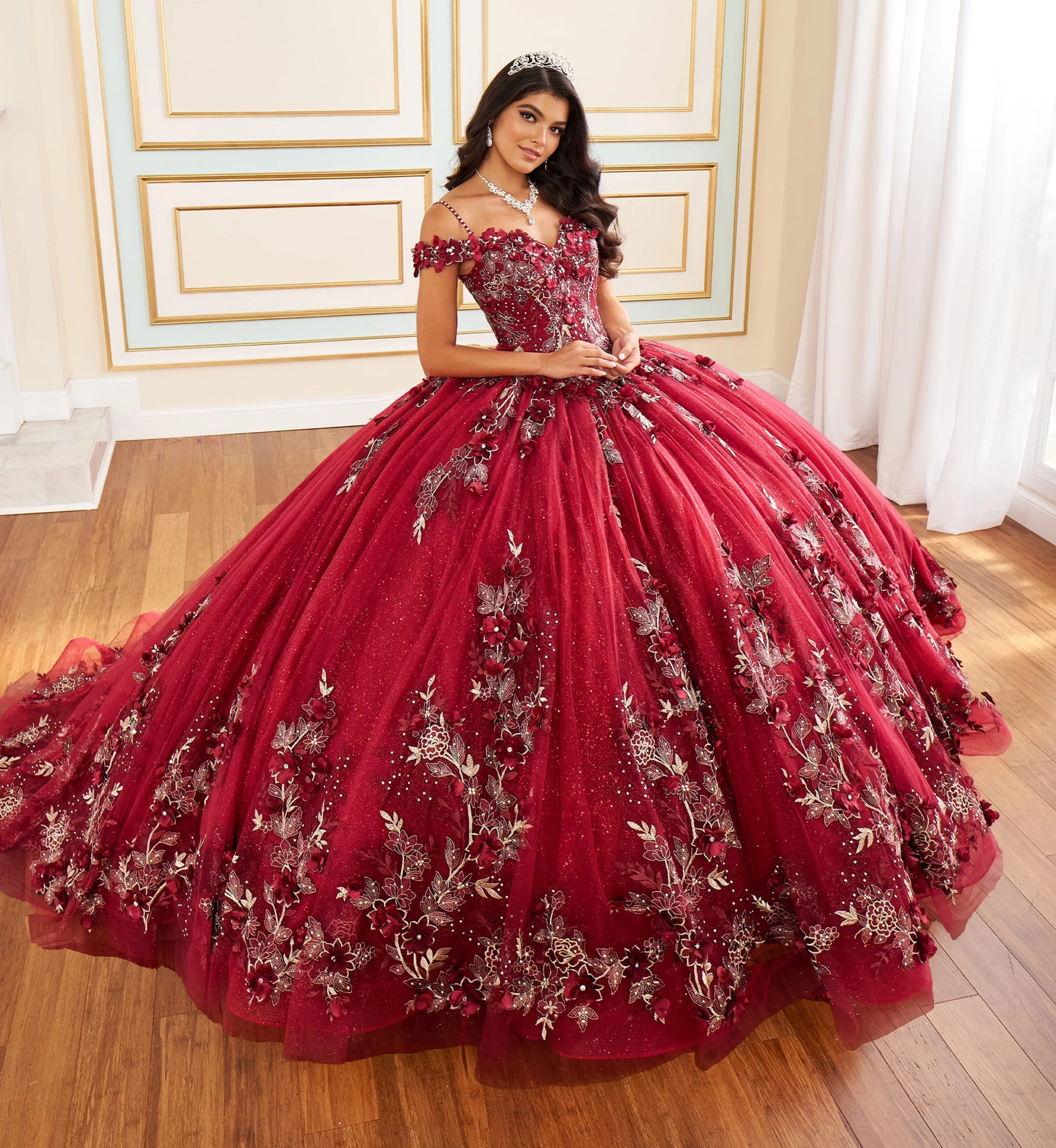 Off-the-shoulder Quinceañera Dress with Three-Dimensional Flowers