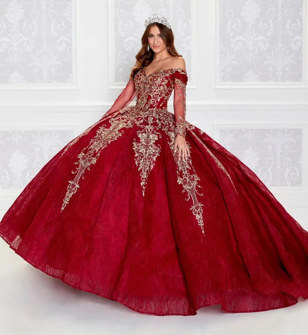 chinese dress ladies Princess Quinceanera Dresses Lace Applique Sweet 16 Dress Long Sleeves   formalgowns