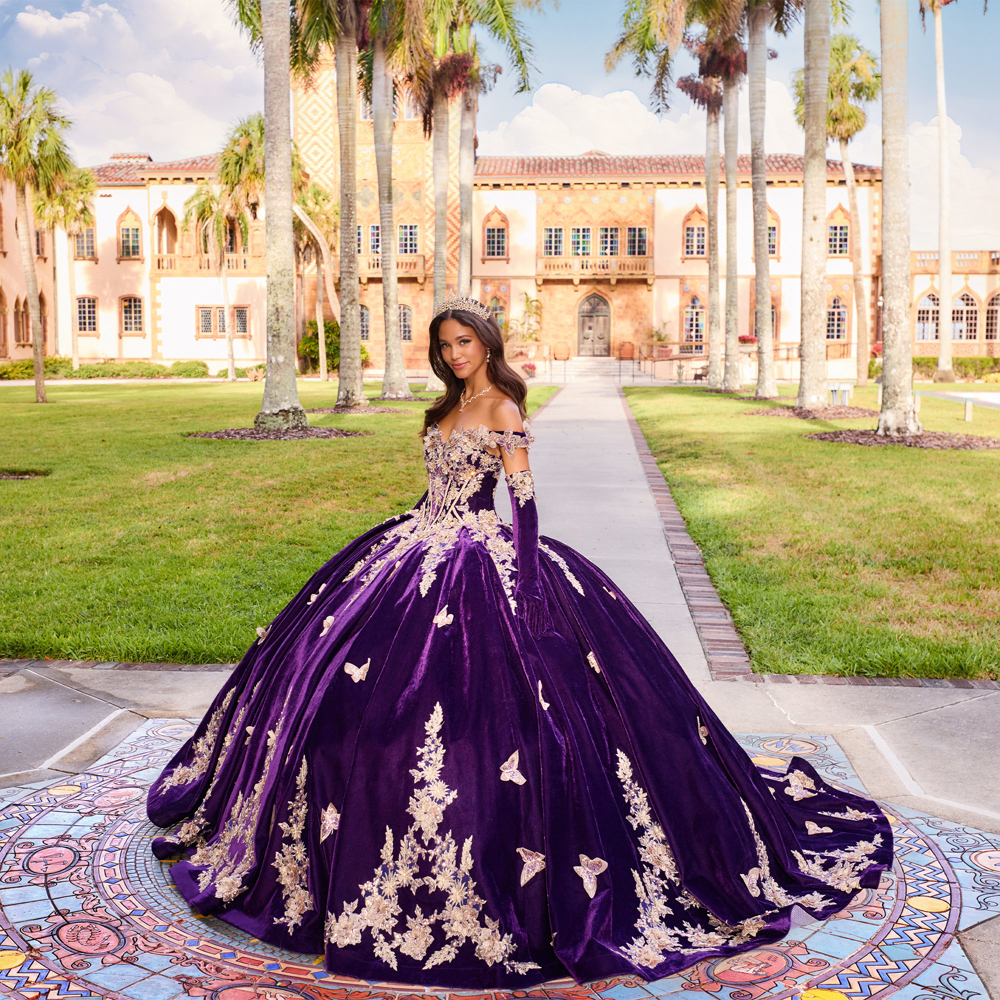 Purple Quinceanera Dresses Sweet 15 Glitter 3D Flower Bead With Wrap Ball  Gown | eBay