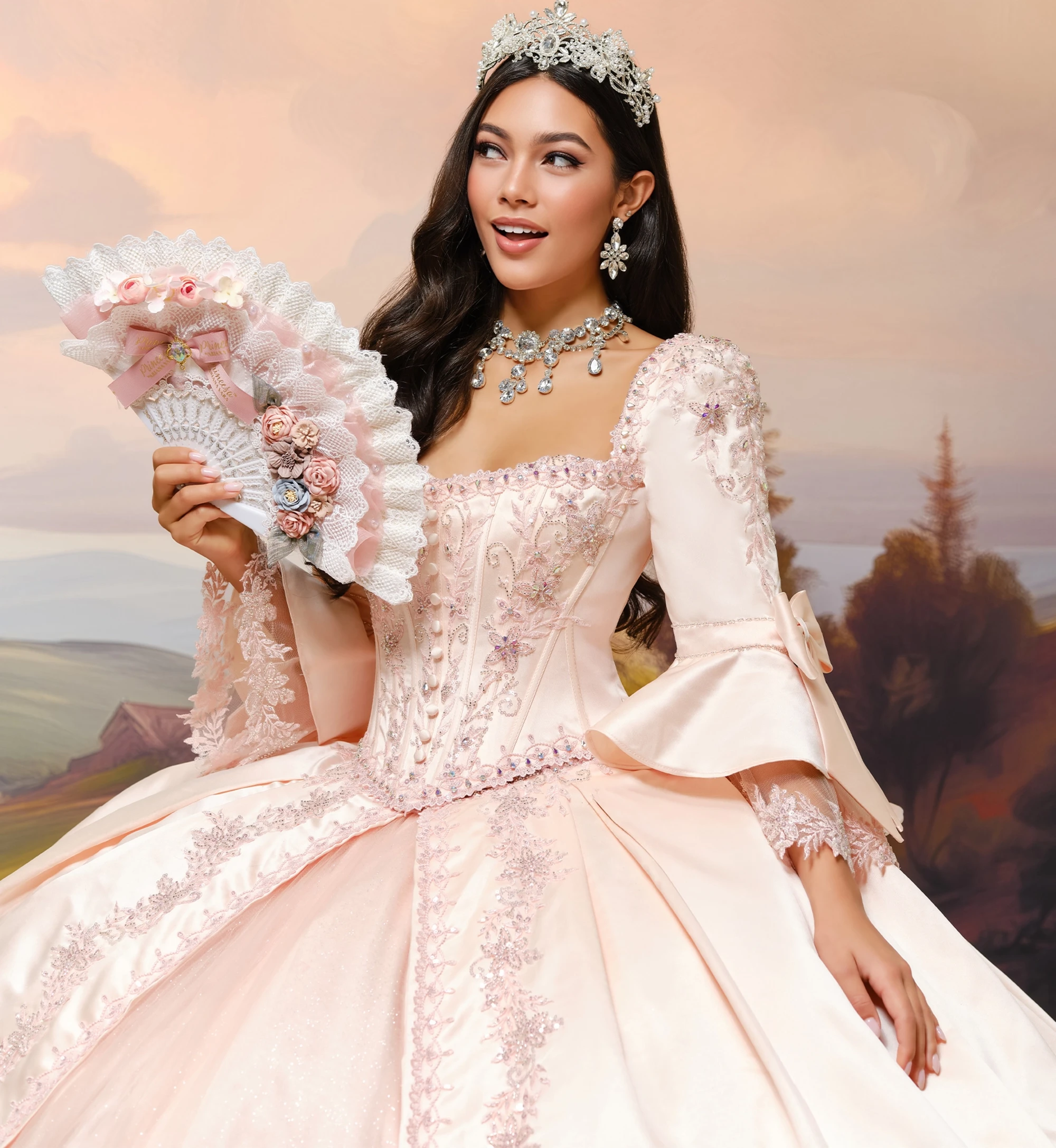 Strapless Sweetheart Ball Gown with Glitter Tulle, Lace Appliqué